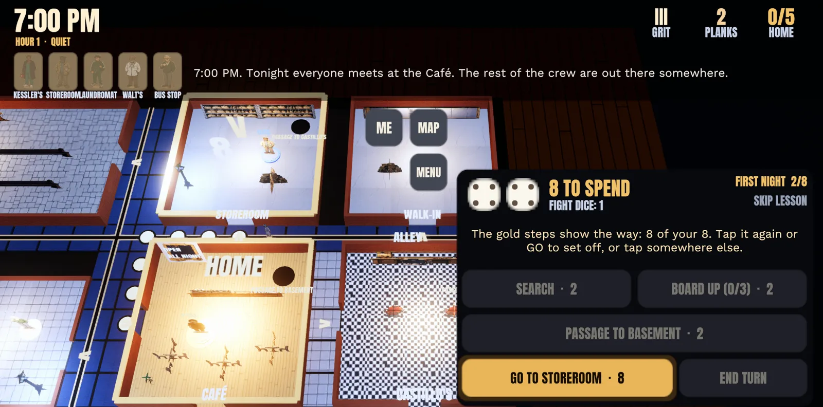 Gold steps preview a route and its cost