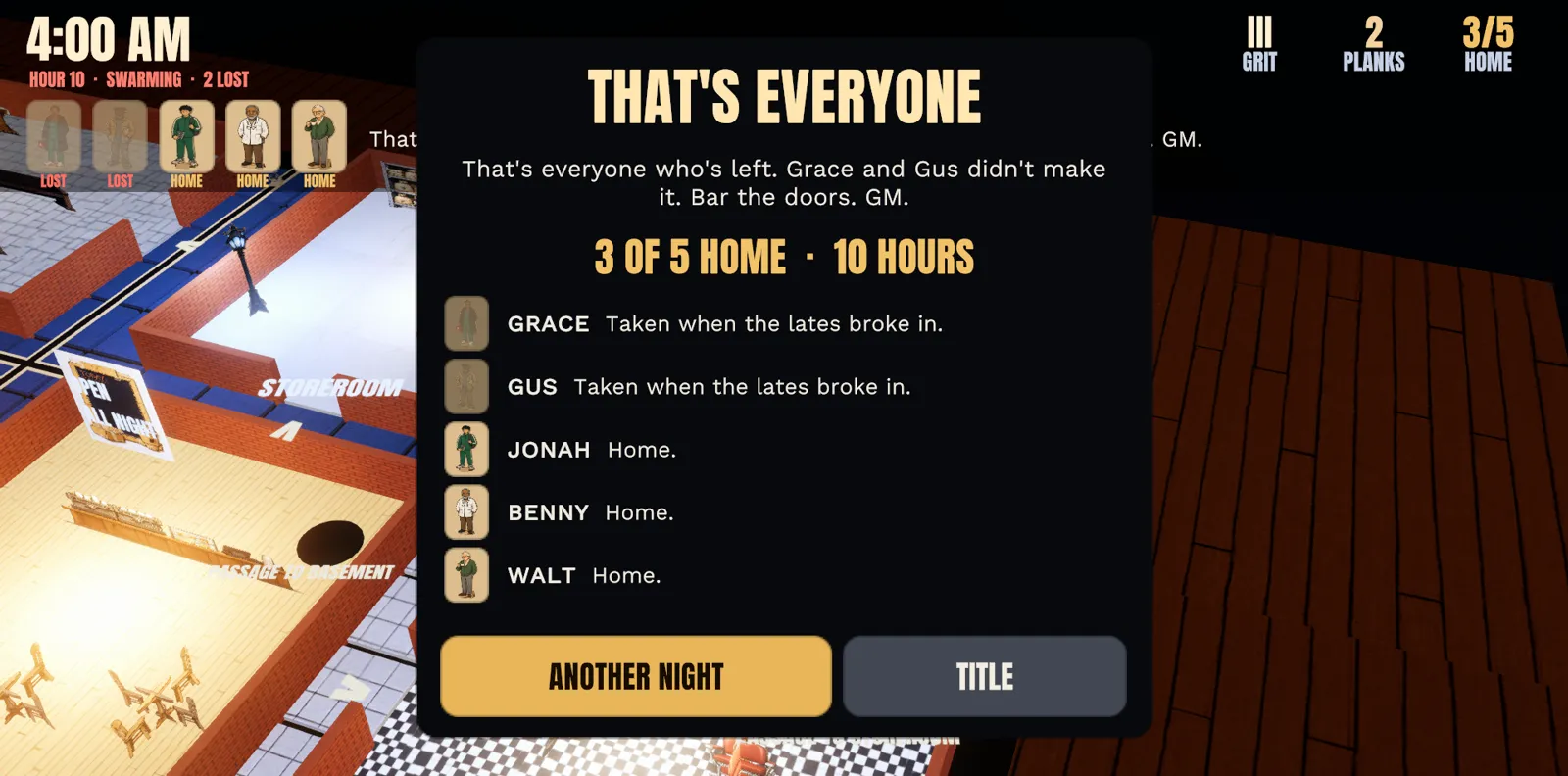 Everyone home at dawn